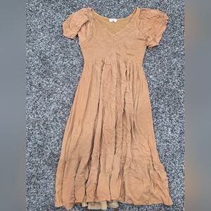 Elegant Tan Puff Sleeve Dress